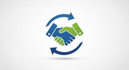 Illustration of two hands shaking in agreement, symbolizing partnership and collaboration with circular arrows indicating a continuous process.