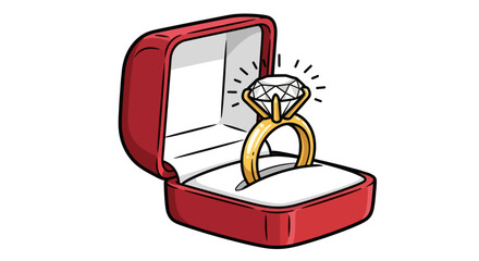 Sparkling Diamond Ring in Open Red Jewelry Box Proposal Ready.