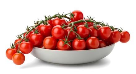 A Bowl Overflowing with Fresh Red Cherry Tomatoes on the Vine tomatoes red tomatoes