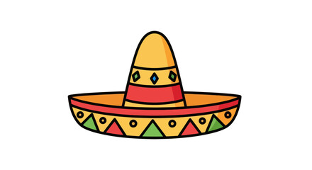 Colorful Traditional Mexican Sombrero Hat Illustration.