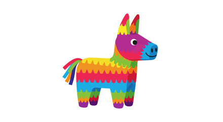Colorful Donkey Piñata Illustration with Rainbow Stripes and Festive Design.