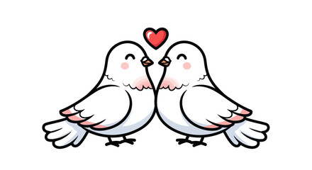 Two Cartoon Pigeons in Love with a Heart Above Them.