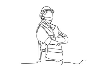 Safety at work concept. Single line draw design. Vector graphic illustration