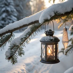christmas lantern in the snow