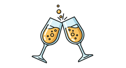 Two Champagne Flutes Toasting with Bubbles Celebration Cheers Illustration.