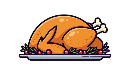 Delicious Roasted Turkey with Cranberries and Rosemary Garnish.