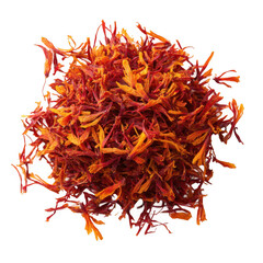 Naklejka premium Dried saffron spice pieces isolated [Transparent Background PNG].