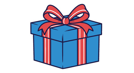 Blue Gift Box with Red Ribbon and Bow Present Illustration.