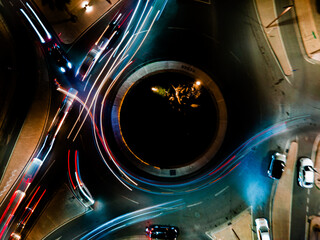 Aerial Night Cityscape with Motion Blur and Light Trails in Durrës, Albania