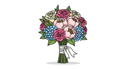 Colorful Floral Bouquet Arrangement with Roses and Peonies.