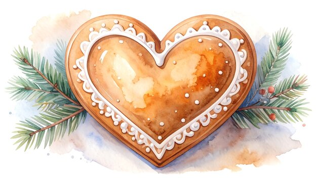 Watercolor heart-shaped gingerbread - Powered by Adobe