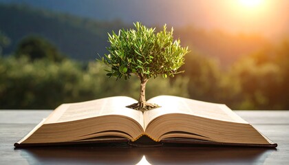 Nurturing knowledge: A tree growing from the pages of an open book