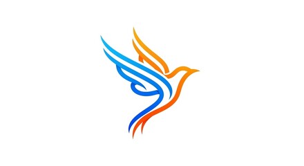 A vibrant logo featuring a stylized bird with blue and orange wings, soaring gracefully.