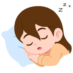 cute girl sleeping on a pillow illustration, isolated on a white background