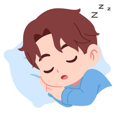 cute boy sleeping on a pillow illustration, isolated on white background