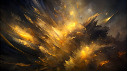 Fototapeta premium Golden brush strokes abstract explosion dark background image