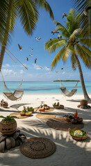 tropical beach with coconut palm trees
