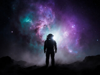 Humanity in the Nebula: Lone Astronaut under Cosmic Lights / 성운 속의 인류: 우주 빛 아래 고독한 우주인