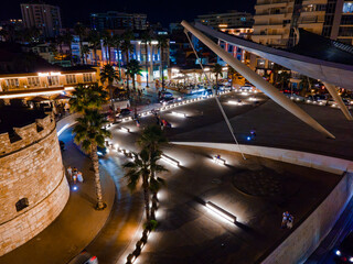 Aerial Night Cityscape with Motion Blur and Light Trails in Durrës, Albania
