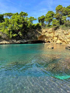 Secluded sea cove with rocks in Montenegro.