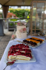 Angeschnittener Kuchen auf einer Hochzeitsfeier