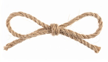 Natural Jute Rope Bow, Twine Knot, Isolated Background, Packaging Cord, Rustic Texture, Handmade Cra