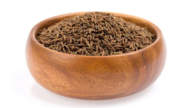Wooden bowl of cumin seeds