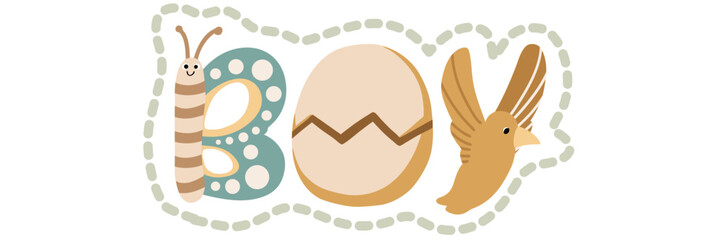 cute animal alphabet letters forming word boy nursery vector clipart illustration