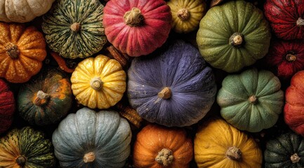 Colorful Assortment of Autumn Pumpkins and Gourds Displayed Together.