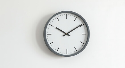 A clean and minimalist design featuring a gray wall clock with a blank white face, perfect for showcasing time management