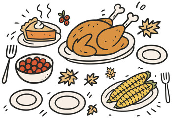 Thanksgiving Festive Food for Turkey and Pies