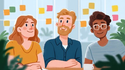 Group of enthusiastic startupers in office illustration. Business experts. Happy multiethnic corporate team in workplace flat cartoon image scene 2D art. Visual storytelling