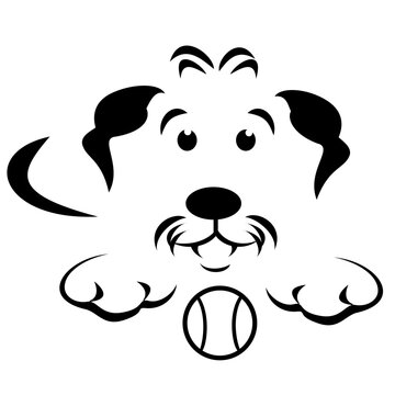Dog with tennis ball line drawing