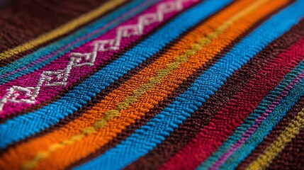 Detailed close-up of handwoven fabric with intricate patterns