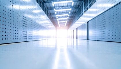 Bright Industrial Corridor with Perforated Steel Panels