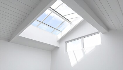 Bright Skylight in Minimalist White Room Interior