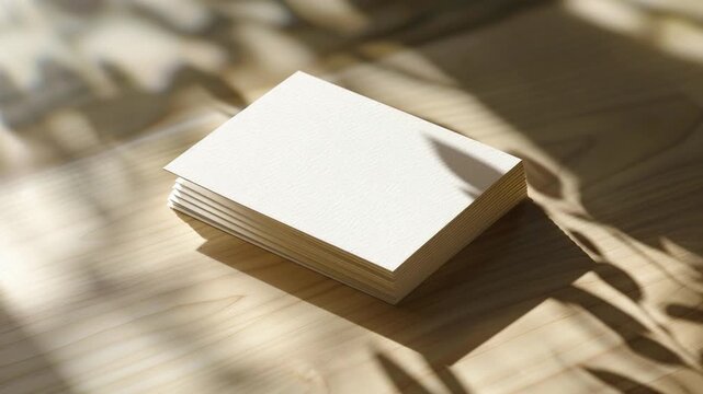 A stack of white cards placed on a wooden table, ideal for a study or office setting