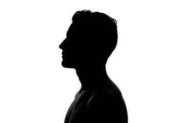 Silhouette of a man isolated on transparent background in a profile view