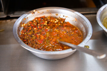 Hot sauce at a stall in the San Juan market in Mexico City.
