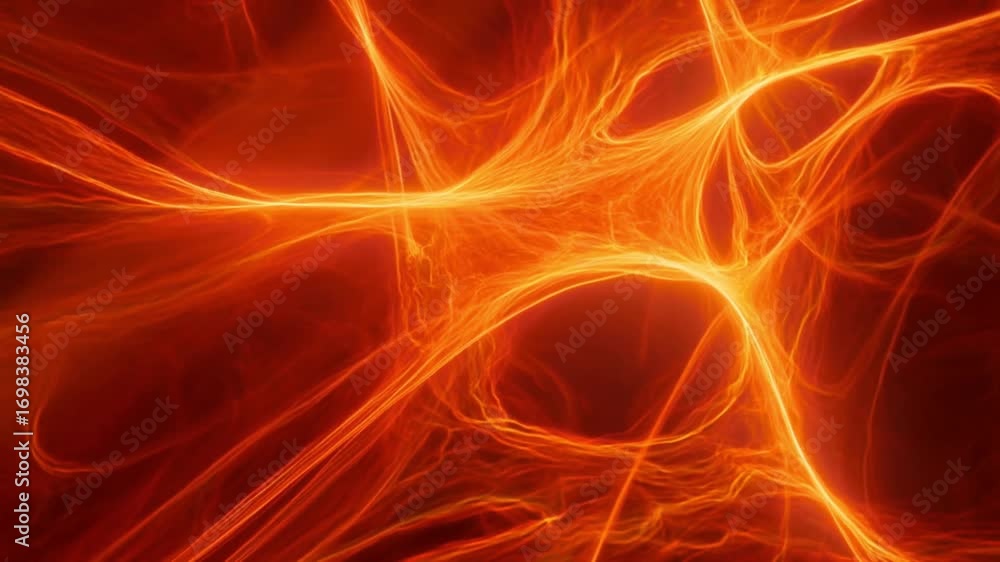 Poster Luminescent orange plasma energy swirling dynamically, generating vibrant undulating patterns against deep dark expanse