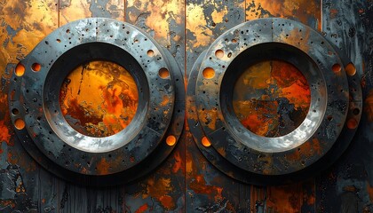 Metal circles on a distressed surface