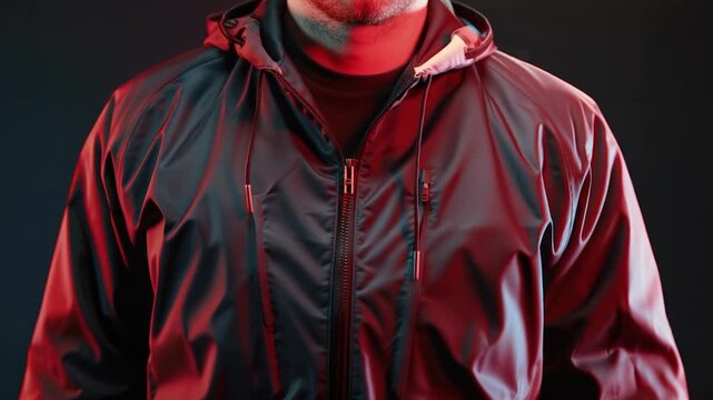 A man wearing a distinctive black and red jacket