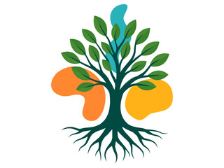 Stylized Tree of Life illustration with abstract shapes. Symbolizes growth, nature, vitality, and connection. Perfect for designs related to health, wellness, environment, or spiritual themes.