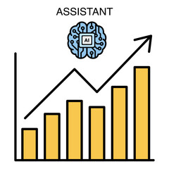 AI assistant for business growth. This upward trend graph with an AI brain chip symbolizes how AI helps boost financial success and productivity.