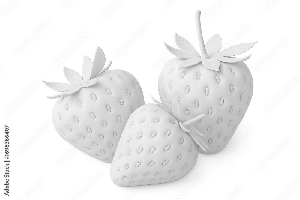 Poster three white strawberries are falling on a transparent background, creating a simple yet elegant comp