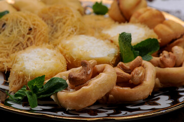 oriental sugar treats in a plate macro photo