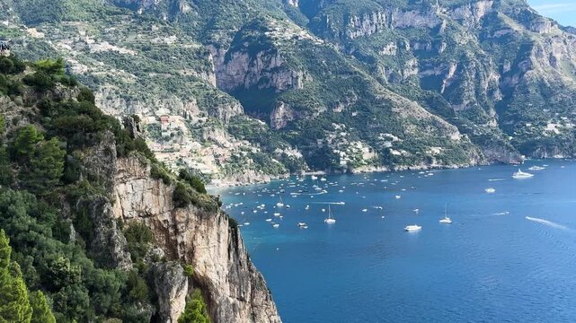 famous picturesque Amalfi summer coast with sea water and Positano village, Italy