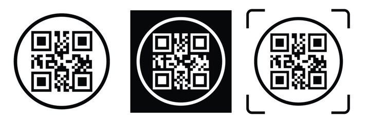 Obraz premium High-contrast black and white QR code with grid squares, centered in frame. Simple thin black border. Clean digital design, technical style, suitable for scanning or template use.