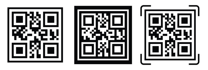 Fototapeta premium High-contrast black and white QR code with grid squares, centered in frame. Simple thin black border. Clean digital design, technical style, suitable for scanning or template use.