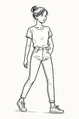 Woman in T-Shirt and Jeans